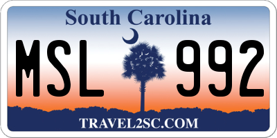 SC license plate MSL992