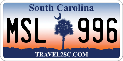 SC license plate MSL996