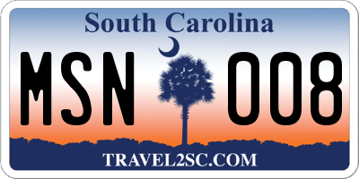 SC license plate MSN008