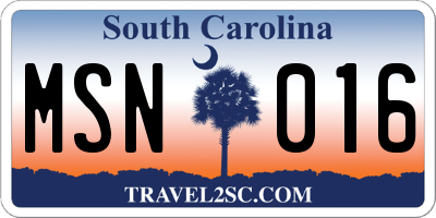 SC license plate MSN016