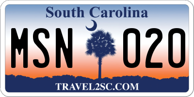 SC license plate MSN020