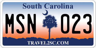 SC license plate MSN023