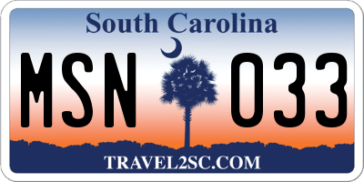 SC license plate MSN033