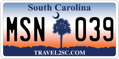 SC license plate MSN039