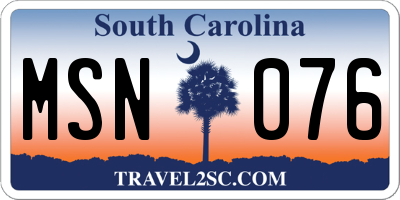 SC license plate MSN076