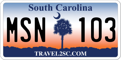 SC license plate MSN103