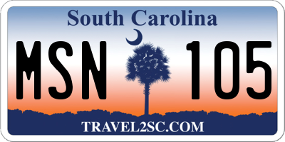 SC license plate MSN105