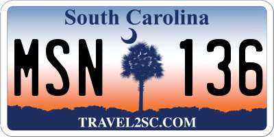 SC license plate MSN136