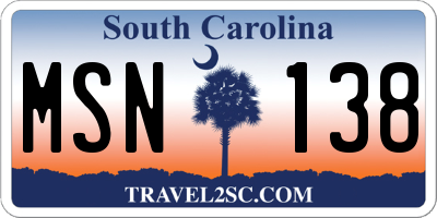 SC license plate MSN138