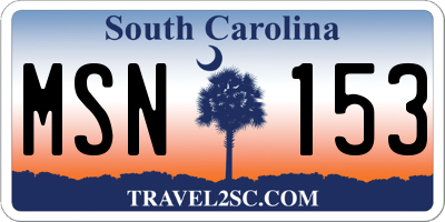 SC license plate MSN153