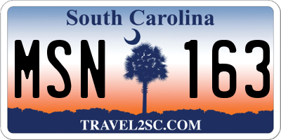 SC license plate MSN163