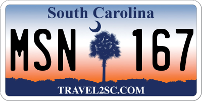 SC license plate MSN167