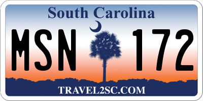 SC license plate MSN172
