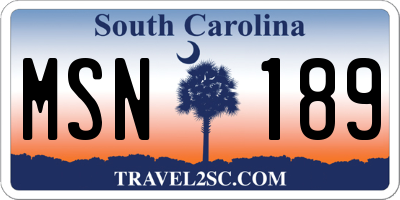 SC license plate MSN189