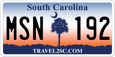 SC license plate MSN192