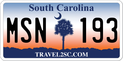 SC license plate MSN193