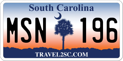 SC license plate MSN196