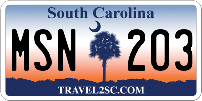 SC license plate MSN203