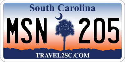 SC license plate MSN205