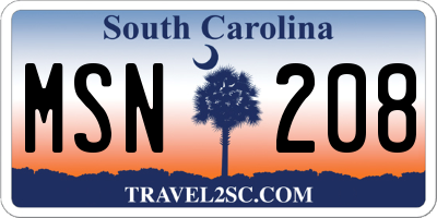 SC license plate MSN208