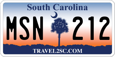 SC license plate MSN212