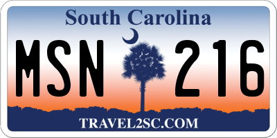 SC license plate MSN216