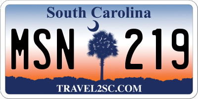 SC license plate MSN219