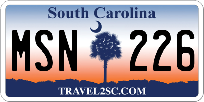 SC license plate MSN226