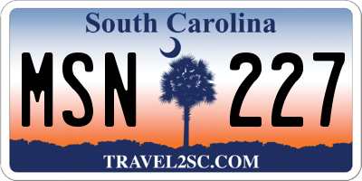 SC license plate MSN227