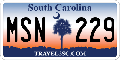 SC license plate MSN229