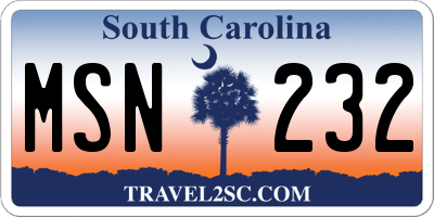 SC license plate MSN232