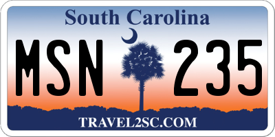 SC license plate MSN235