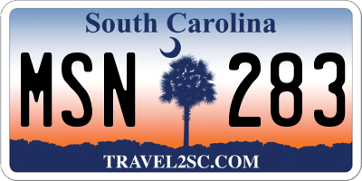 SC license plate MSN283