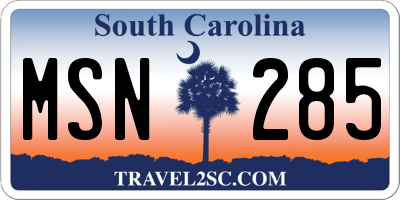 SC license plate MSN285