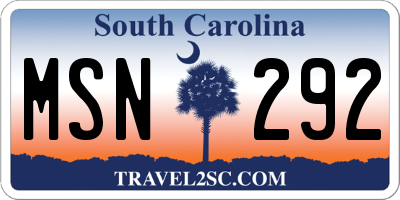 SC license plate MSN292