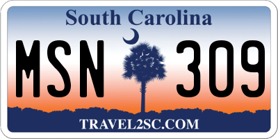 SC license plate MSN309