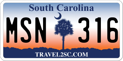 SC license plate MSN316