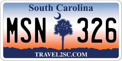 SC license plate MSN326