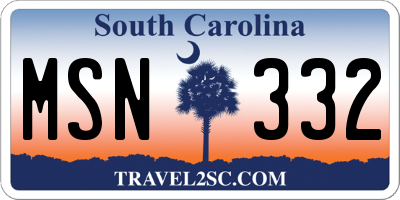 SC license plate MSN332