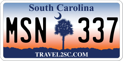 SC license plate MSN337