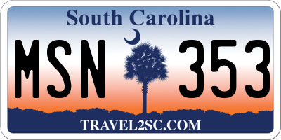SC license plate MSN353