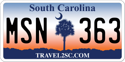 SC license plate MSN363