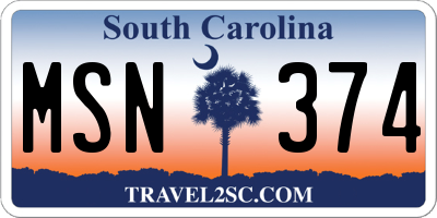 SC license plate MSN374