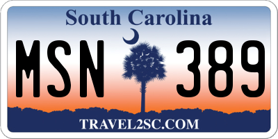 SC license plate MSN389