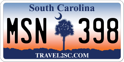 SC license plate MSN398