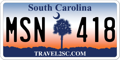 SC license plate MSN418