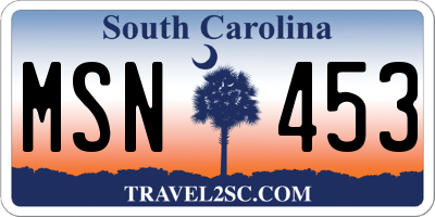SC license plate MSN453