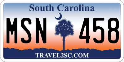 SC license plate MSN458