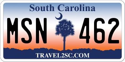 SC license plate MSN462