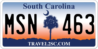 SC license plate MSN463